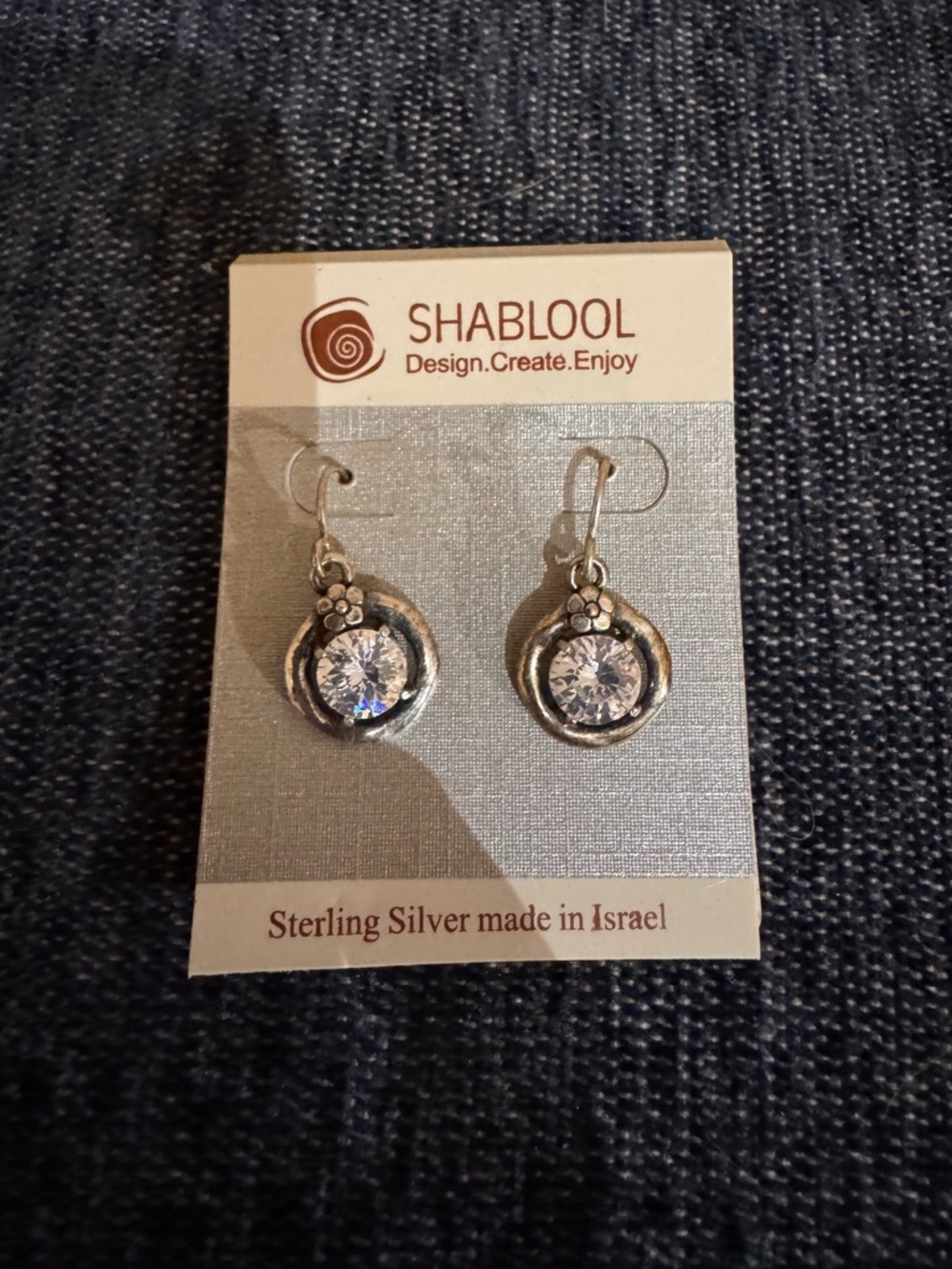 Shablool Silver Jewelry Design Sterling Silver Earrings with Clear Stones